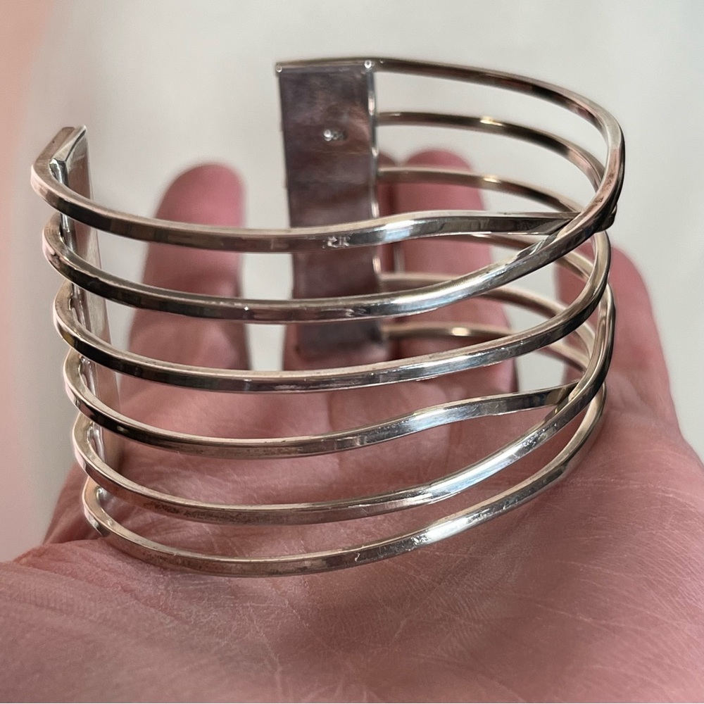 Sterling Silver .925 Modernist Art Deco minimalist Heavy Wide Cuff Bracelet - Picture 4 of 17